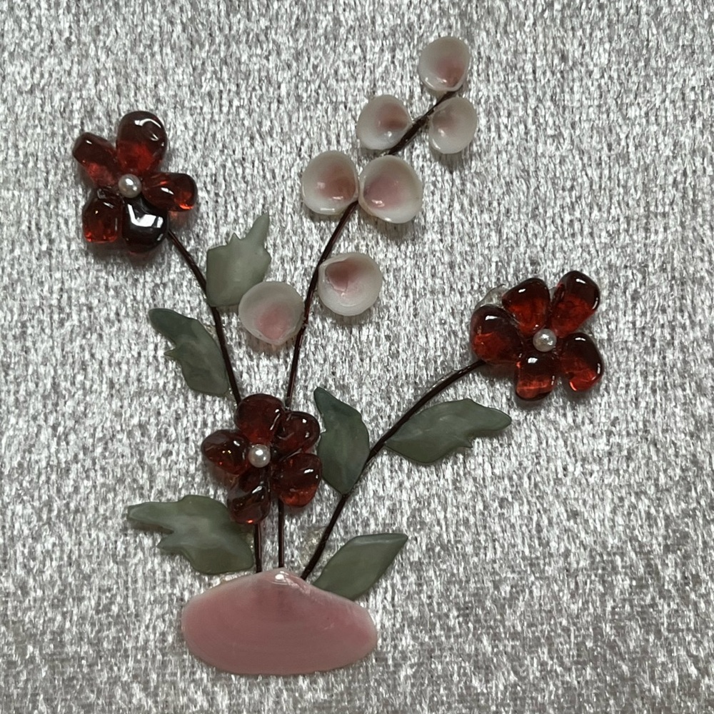 Framed Stone Pebble Shell Flowers Floral Design Wall Decor - Picture 4 of 7